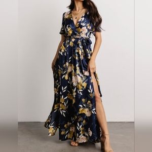Baltic Born Sicily Satin Maxi Dress - Navy Floral in Women's Size Small